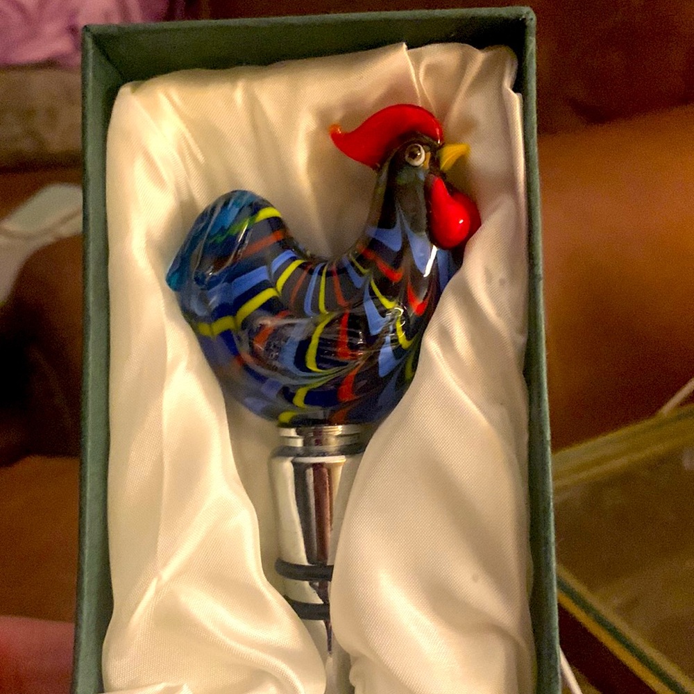 Glass Wine Stopper “Rooster” new with original box